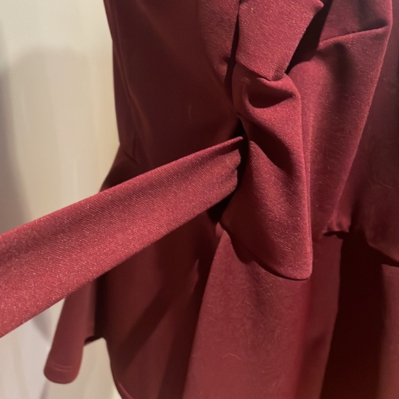 Puff Sleeve Wrap Belted Peplum Top - Picture 5 of 6